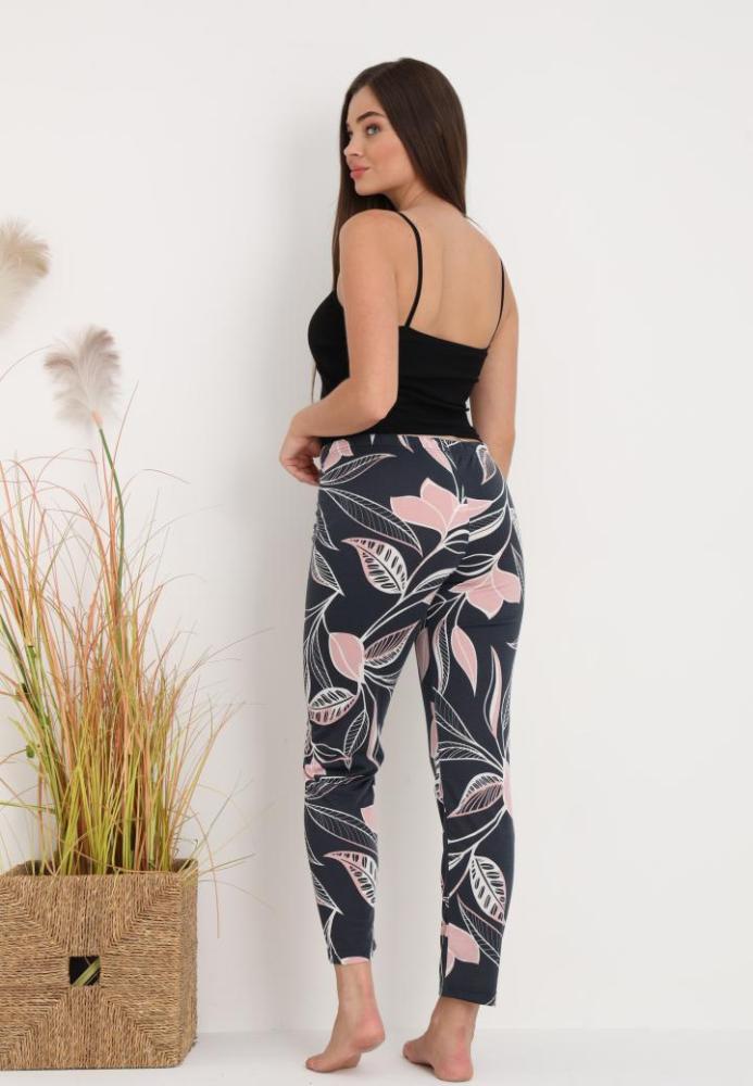Pantaloni de Pijama Dama ,Culoare Bleumarin cu Roz,Engros